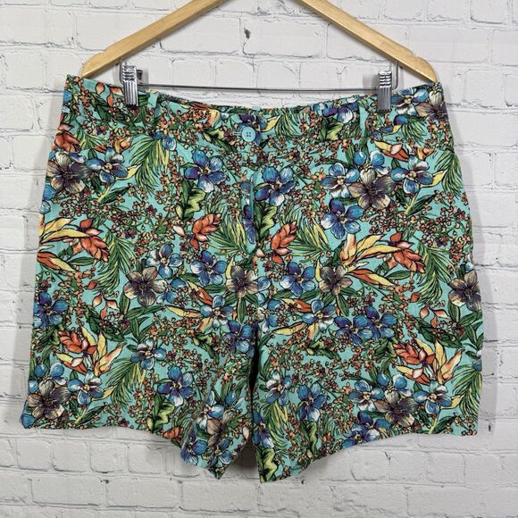 Talbots Relaxed Chino Women Size 16 Floral Linen Blend Tropical Resort Shorts - Picture 1 of 11